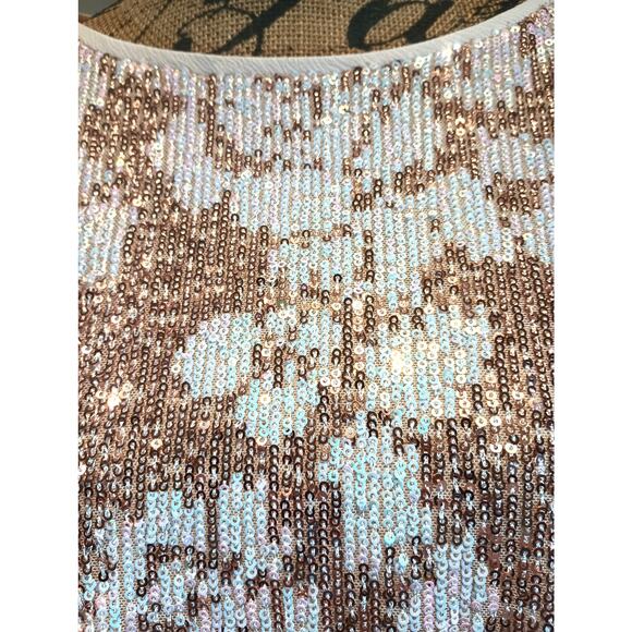 ENTRO WOMEN'S MEDIUM PINK GOLD SEQUIN PONCHO DOLMAN BLOUSE TOP - Picture 7 of 12